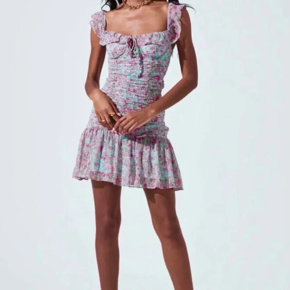 NWOT ASTR The Label Blue Floral Ruched Sweetheart Mini Dress - Picture 14 of 14